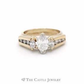 Contemporary Adornment 1.25CTTW Marquise Cut Bridal Set with Soldered Diamond Accents Band in 14KT Yellow Gold