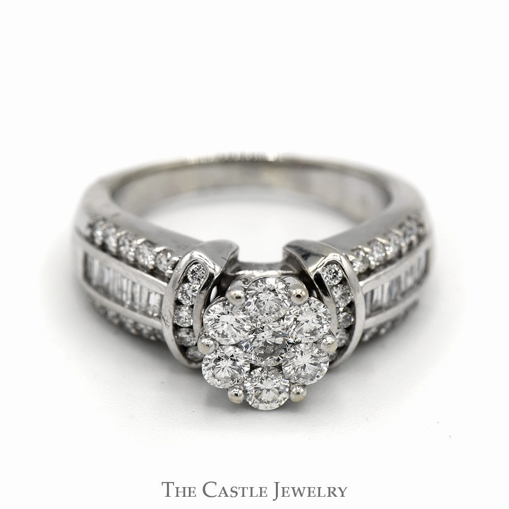 1.25cttw Round Diamond Cluster Ring with Accented Sides in 14k White Gold High-Quality Design