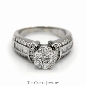 1.25cttw Round Diamond Cluster Ring with Accented Sides in 14k White Gold High-Quality Design