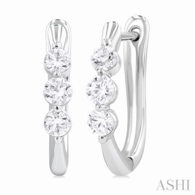 1/2 ctw 3-Stone Round Cut Diamond Fashion Hoop Earring in 14K White Gold Classy Accent Bold Designs
