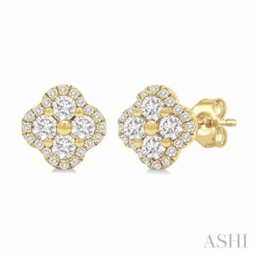 1/2 Ctw Clover Round Cut Diamond Fashion Earrings in 14K Yellow Gold Pure Form