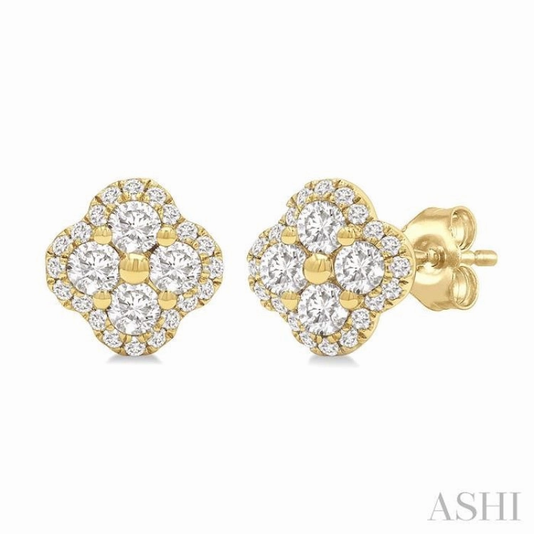 1/2 Ctw Clover Round Cut Diamond Fashion Earrings in 14K Yellow Gold Pure Form