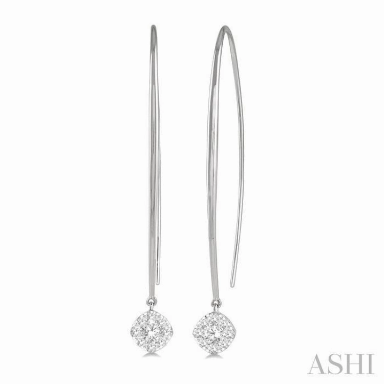 Delicate Vibe Lustrous Edge 1/2 Ctw Cushion Shape Lovebright Round Cut Diamond Earring in 14K White Gold