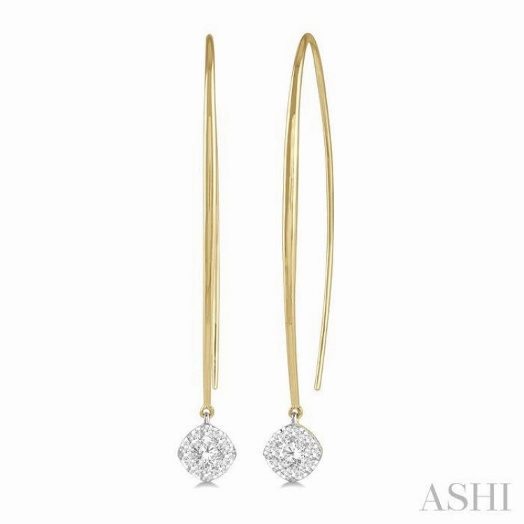 Festival Outfit Creative Light 1/2 Ctw Cushion Shape Lovebright Round Cut Diamond Earring in 14K Yellow & White Gold