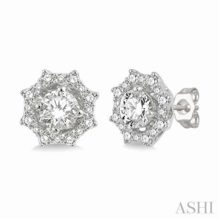 1/2 ctw Floral Lattice Round Cut Diamond Earring in 14K White Gold Travel Ready Timeless Flow