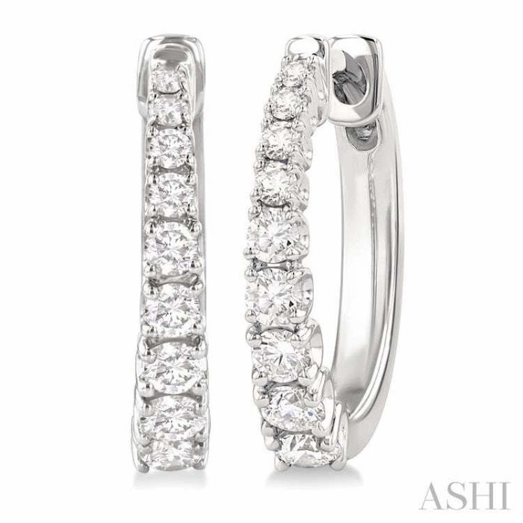1/2 Ctw Graduated Round Cut Diamond Fashion Hoop Earrings in 14K White Gold Luxury Choice