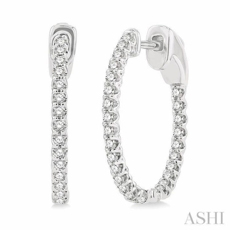 1/2 ctw Inside-Out Round Cut Diamond Hoop Earrings in 14K White Gold Gleaming Charm Glistening Glow