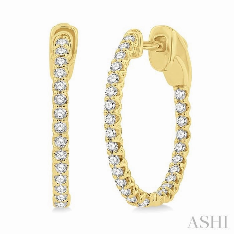 1/2 Ctw Inside-Out Round Cut Diamond Hoop Earrings in 14K Yellow Gold Statement Layer Shiny look