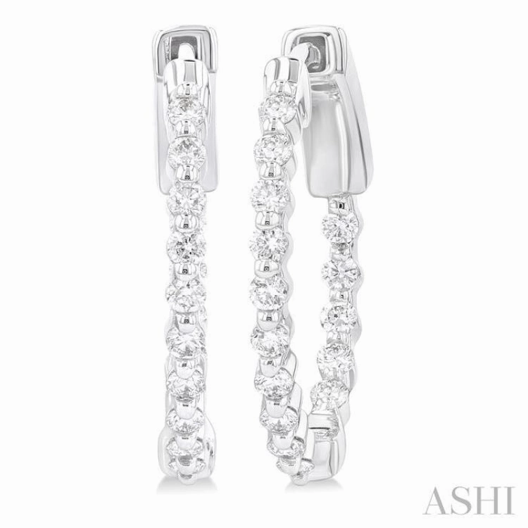 1/2 Ctw Inside-Out Single Prong Set Round Cut Diamond Hoop Earrings in 14K White Gold Quick Layer