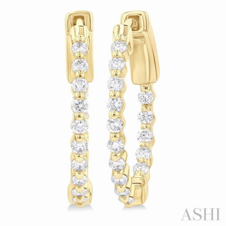 Fashion Moment Seasonal Match 1/2 Ctw Inside-Out Single Prong Set Round Cut Diamond Hoop Earrings in 14K Yellow Gold
