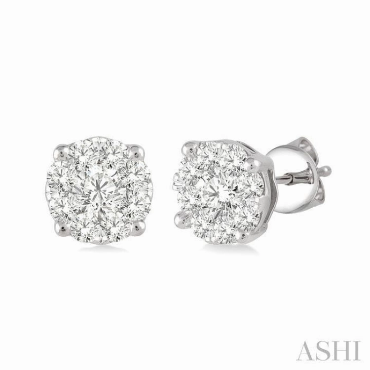 Celebration Style 1/2 Ctw Lovebright Round Cut Diamond Stud Earrings in 14K White Gold