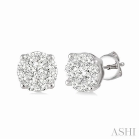 Celebration Style 1/2 Ctw Lovebright Round Cut Diamond Stud Earrings in 14K White Gold