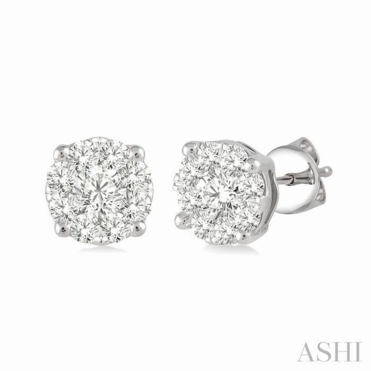 Seasonal Pick 1/2 Ctw Lovebright Round Cut Diamond Stud Earrings in 14K White Gold