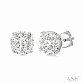 Seasonal Pick 1/2 Ctw Lovebright Round Cut Diamond Stud Earrings in 14K White Gold