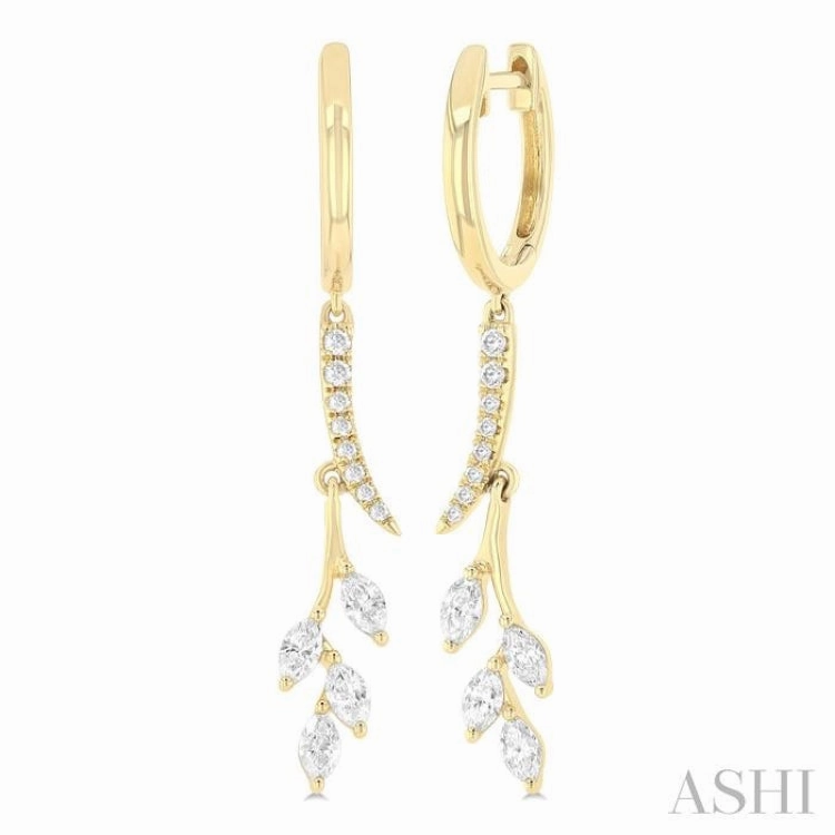 Timeless Set 1/2 Ctw Marquise and Round Cut Diamond Leaf Dangler Hoop Earrings in 14K Yellow Gold