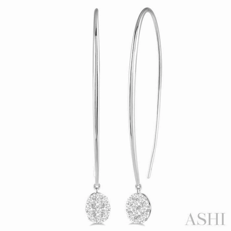 1/2 Ctw Oval Shape Dangler Lovebright Round Cut Diamond Earring in 14K White Gold Trendy Addition