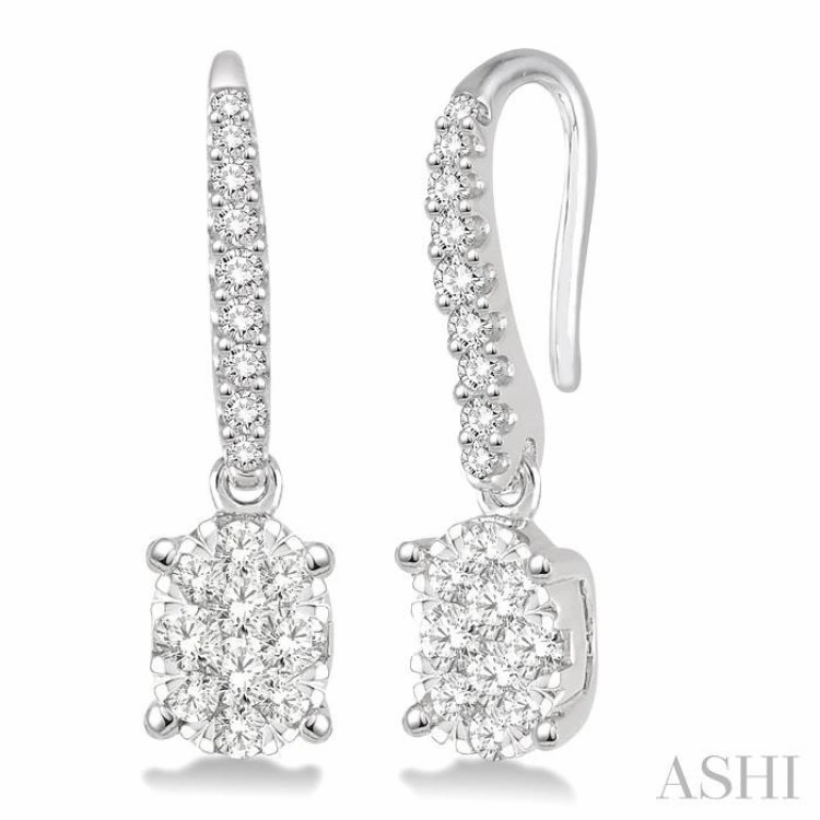 1/2 Ctw Oval Shape Diamond Lovebright Earrings in 14K White Gold Glow Detail Fashion Accessories