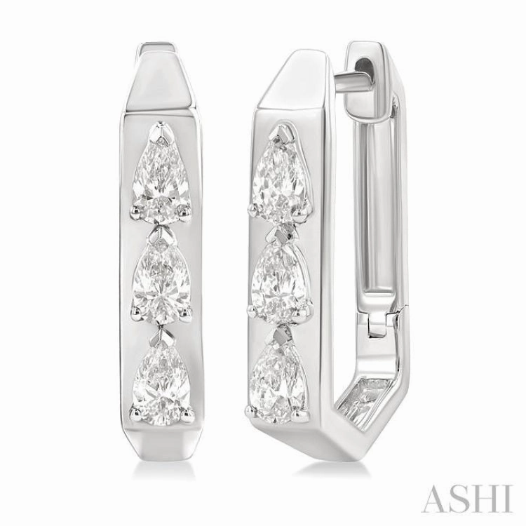 1/2 ctw Pear Cut Diamond Hexagonal Fashion Hoop Earrings in 14K White Gold Casual Accent