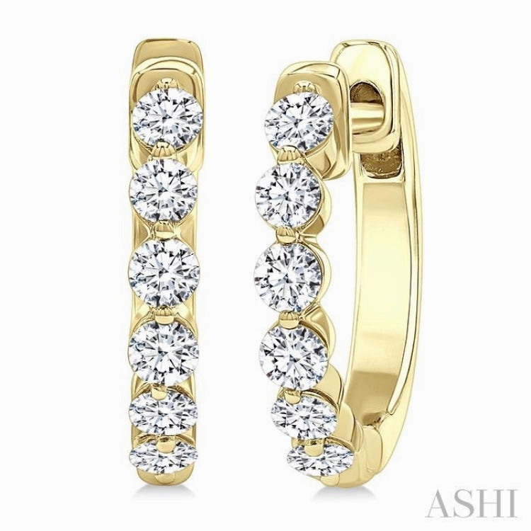 Shine On Trendy Piece 1/2 Ctw Prong Set Round Cut Diamond Hoop Earrings in 14K Yellow gold