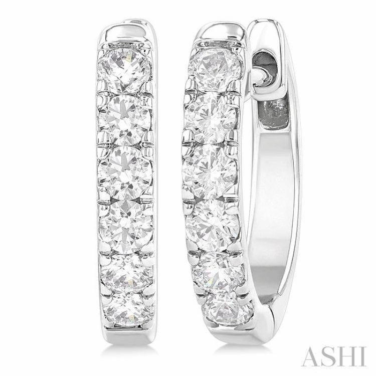 Artisan Accent 1/2 Ctw Round Cut Diamond Hoop Earrings in 14K White Gold