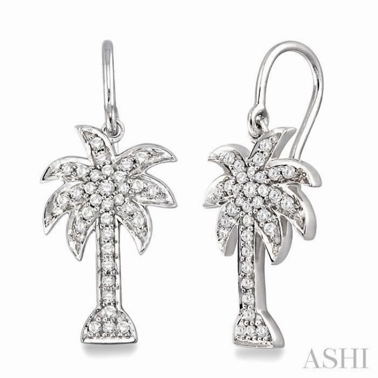 Smooth Shine 1/2 ctw Round Cut Diamond Palm Tree Earrings in 14K White Gold