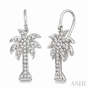 Smooth Shine 1/2 ctw Round Cut Diamond Palm Tree Earrings in 14K White Gold