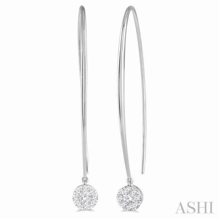 1/2 Ctw Round Dangler Lovebright Diamond Earring in 14K White Gold Impeccable Highlight