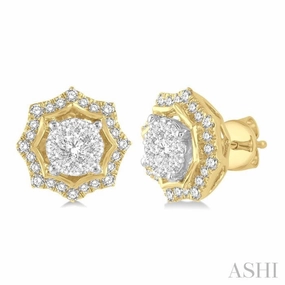 Luxe Accent 1/2 Ctw Star Lattice Lovebright Round Cut Diamond Earring in 14K Yellow and White Gold