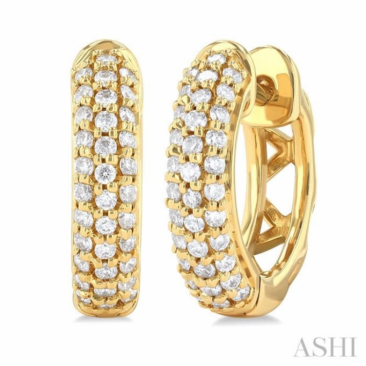 Everyday Match Radiant Shine Finish 1/2 Ctw Triple Row Round Cut Diamond Fashion Huggies in 14K Yellow Gold