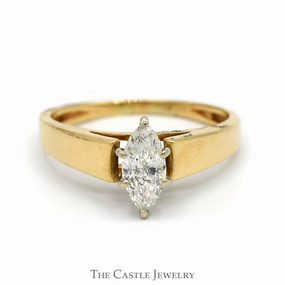 Premium Appearance Creative Gift 1/2ct Marquise Cut Diamond Solitaire in 14k Yellow Gold Cathedral Mounting