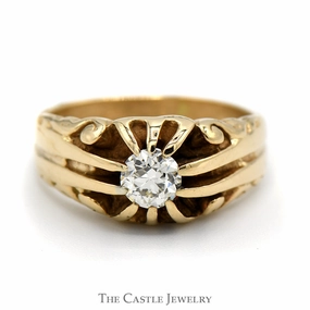 Textured Finish 1/2ct Old European Cut Diamond Solitaire Ring with Claw Design in 10k Yellow Gold