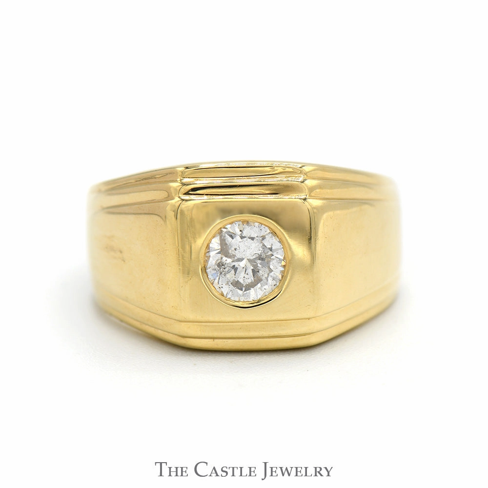 1/2ct Round Bezel Set Diamond Ring in Polished 14k Yellow Gold Urban Fit Budget Work