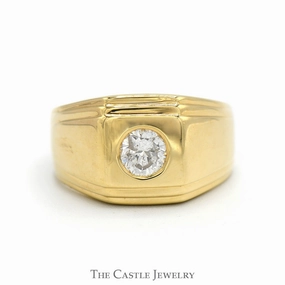 1/2ct Round Bezel Set Diamond Ring in Polished 14k Yellow Gold Urban Fit Budget Work