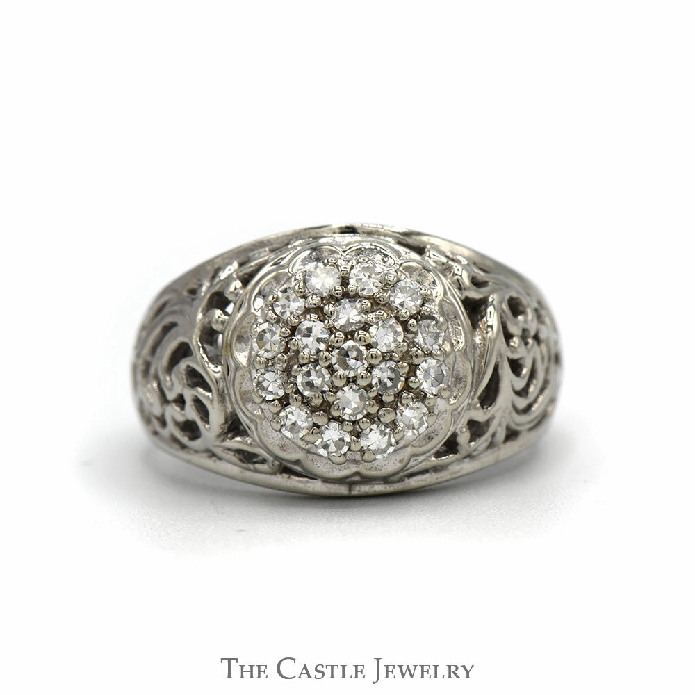 Statement Vibe 1/2cttw 19 Diamond Kentucky Cluster Ring with Open Filigree Sides in 10k White Gold