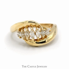 1/2cttw 7 Marquise Diamond Cluster Band with Open Bypass Design in 14k Yellow Gold Economical Craft Artistic Art