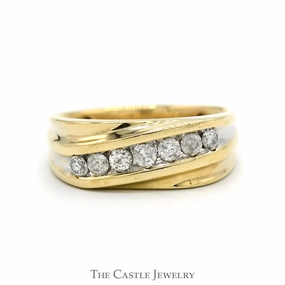 Glittery Accent 1/2cttw 7 Round Diagonally Set Diamond Band in 14k Yellow Gold