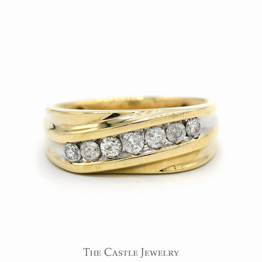 Glittery Accent 1/2cttw 7 Round Diagonally Set Diamond Band in 14k Yellow Gold