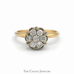 Valentine Present Modern Object 1/2cttw 7 Round Diamond Cluster in 14k Yellow Gold