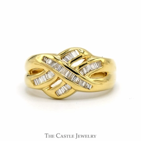 Custom Token Simple Token 1/2cttw Baguette Diamond Ring with Interweaving Rows in 18k Yellow Gold