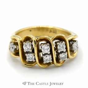 Easy Style Dynamic Gift 1/2cttw Diamond Cluster Ring with Swirled Setting in 18k Yellow Gold