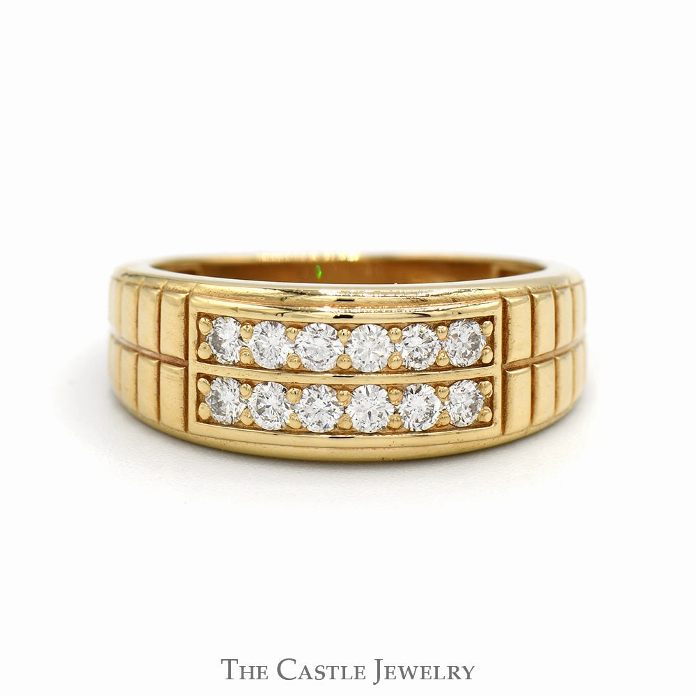 1/2cttw Double Row Diamond Cluster Band with Grooved Sides in 10k Yellow Gold Romantic Gesture