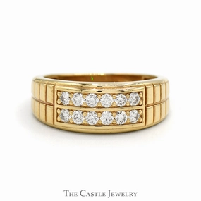 1/2cttw Double Row Diamond Cluster Band with Grooved Sides in 10k Yellow Gold Romantic Gesture