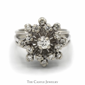 1/2cttw Flower Shaped Diamond Cluster Ring in 14k White Gold Comfortable Piece Artistic Style