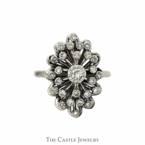 1/2cttw Marquise Shaped Starburst Diamond Cluster Ring in 14k White Gold Romantic Jewelry Creative Emblem