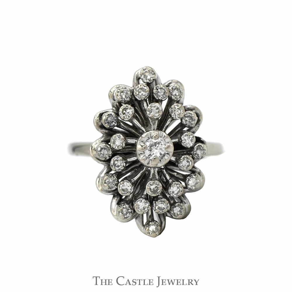 1/2cttw Marquise Shaped Starburst Diamond Cluster Ring in 14k White Gold Romantic Jewelry Creative Emblem