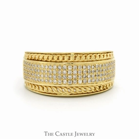 Trend Adoption 1/2cttw Multi Row Diamond Cluster Band with Curb Link Designed Edges in 10k Yellow Gold