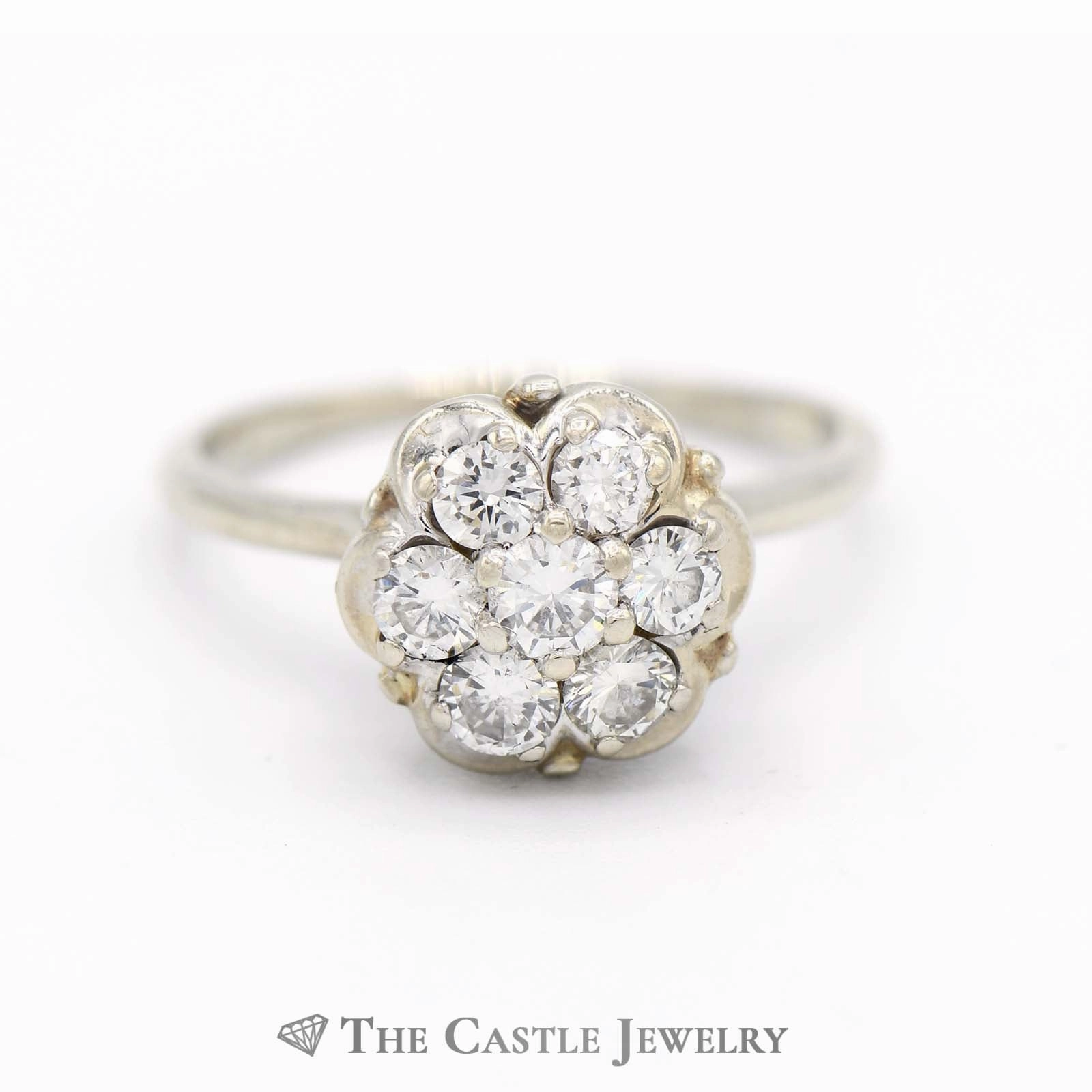 1/2cttw Round 7 Diamond Cluster Ring in 14k White Gold Beautiful Embellishment Modern Contour