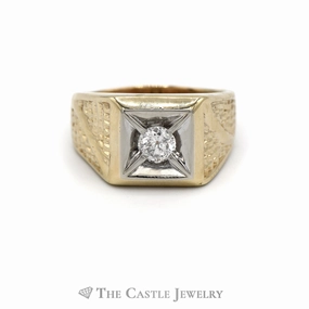 1/2CTTW Round Cut Diamond Solitaire Ring with Fancy Designed Sides in 14KT Yellow Gold Hard Surface Budget Item
