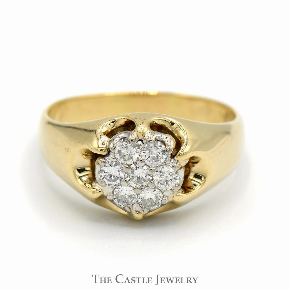 Occasion Accent Casual Aesthetic 1/2cttw Round Diamond Cluster Ring with Claw Style Mounting in 10k Yellow Gold