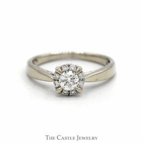 1/2cttw Round Diamond Engagement Ring with Diamond Halo in 10k White Gold Iconic Style